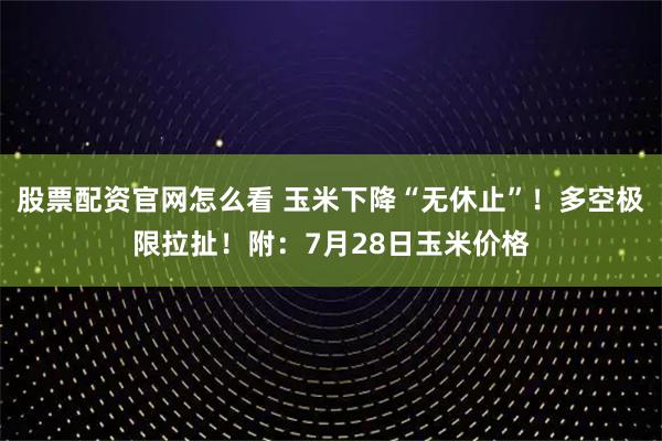 股票配资官网怎么看 玉米下降“无休止”！多空极限拉扯！附：7月28日玉米价格